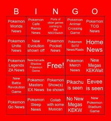 Pokemon Presents 2025 Bingo Card