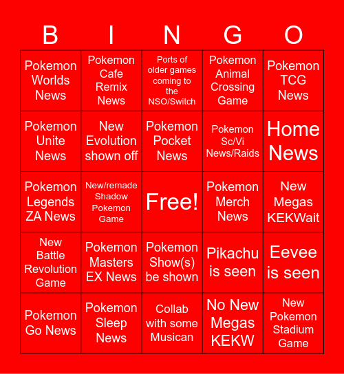 Pokemon Presents 2025 Bingo Card