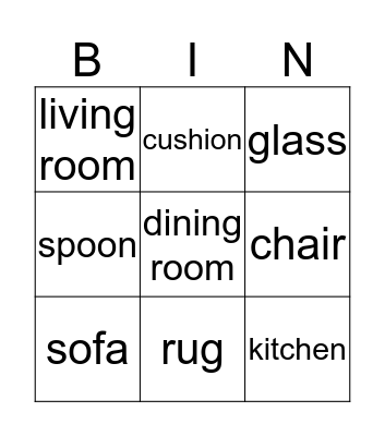 home vocabulary Bingo Card