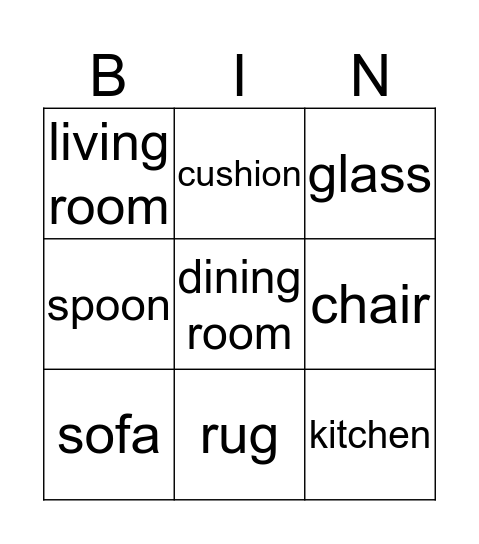 home vocabulary Bingo Card