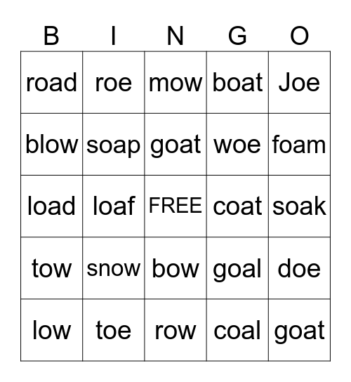 OA OE OW Bingo Card