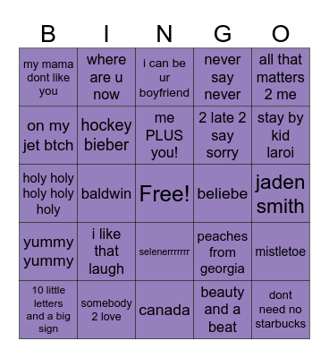 BIEBER BINGO Card