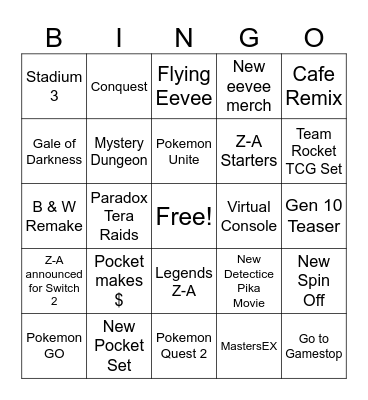 Pogey Bingo Card