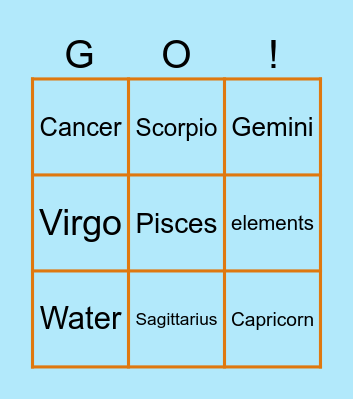 Star Sign Bingo Card