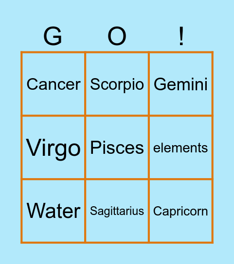 Star Sign Bingo Card