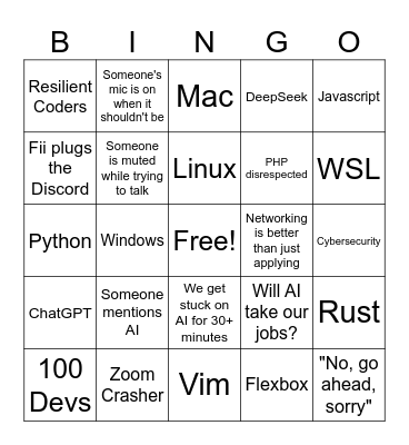 STSD Zoom Meetup Bingo Card