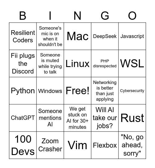STSD Zoom Meetup Bingo Card