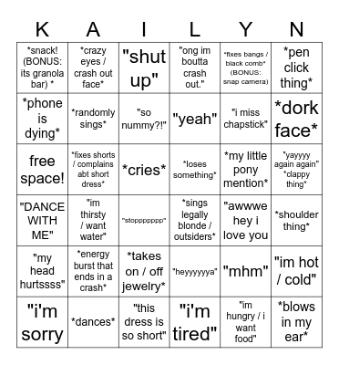 kailyn faith vongsa Bingo Card