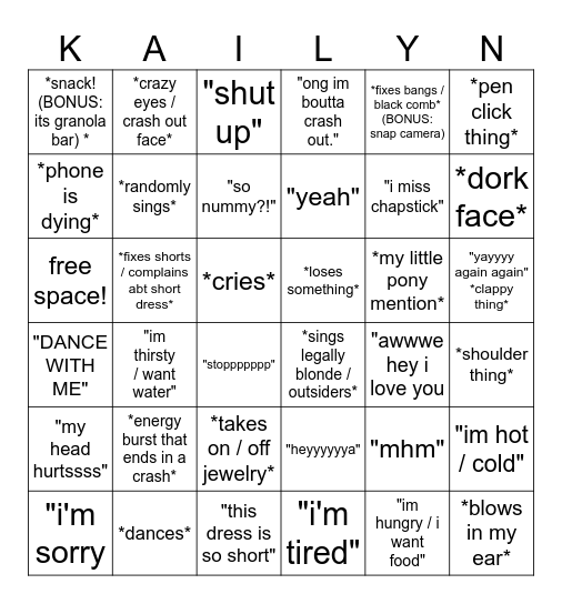 kailyn faith vongsa Bingo Card