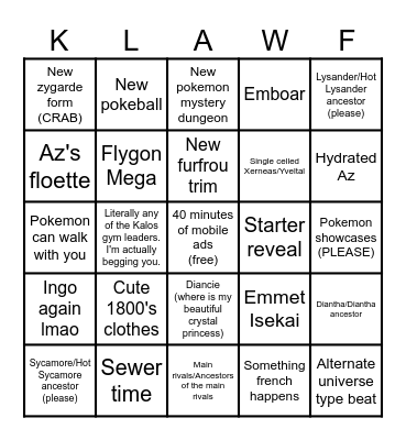 Legends ZA/Pokemon Presents Bingo (RAHH) Bingo Card