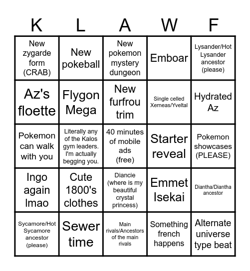 Legends ZA/Pokemon Presents Bingo (RAHH) Bingo Card