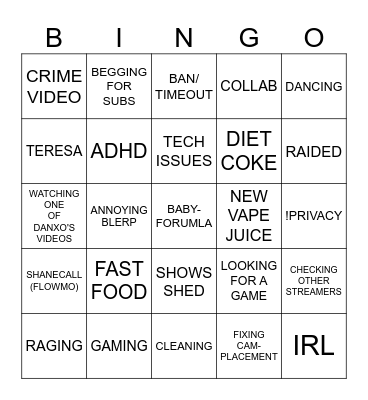 SHANES BINGO Card