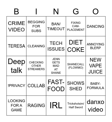 SHANES BINGO Card