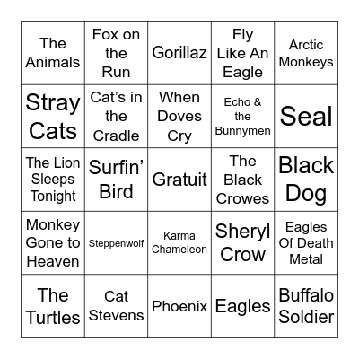 Animaux Bingo Card