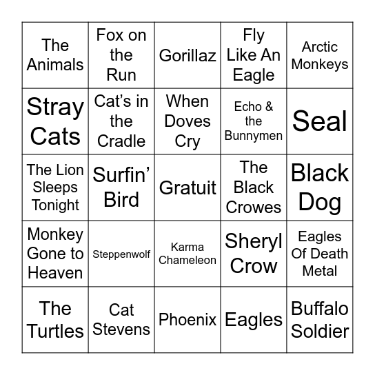 Animaux Bingo Card