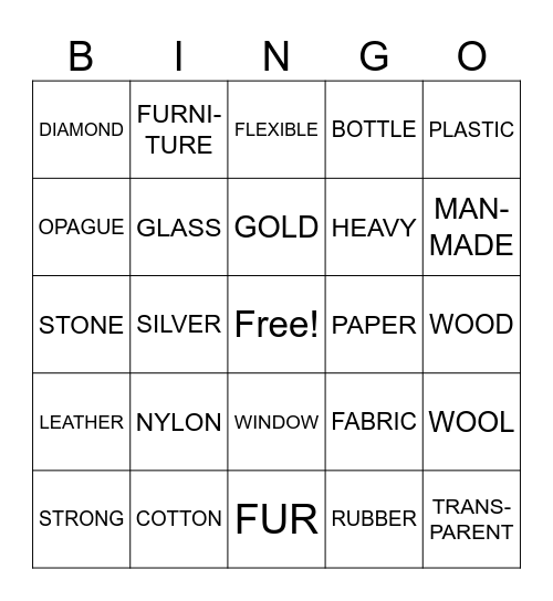 MATERIALS Bingo Card