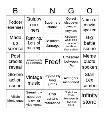 Thor: Ragnarok Bingo Card