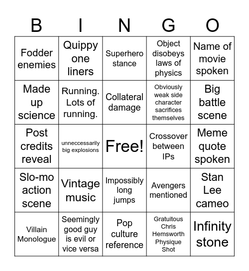 Thor: Ragnarok Bingo Card