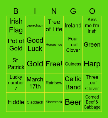 St. Patrick's Day BINGO Card