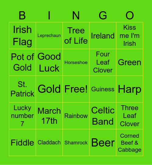 St. Patrick's Day BINGO Card