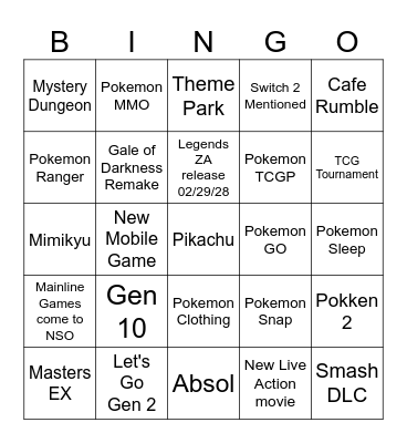 Pokemon Direct Bingo Card