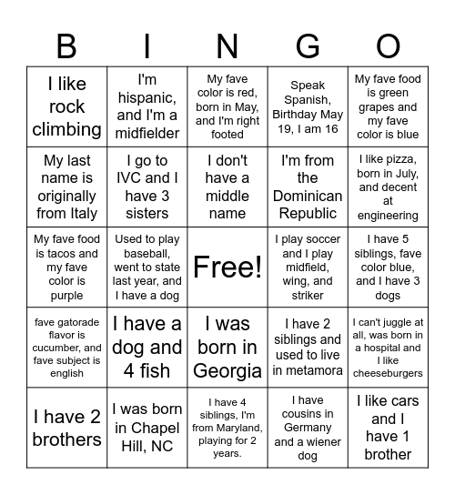 Untitled Bingo Card