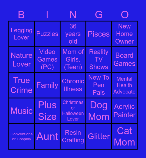 Pen Pals Bingo Card