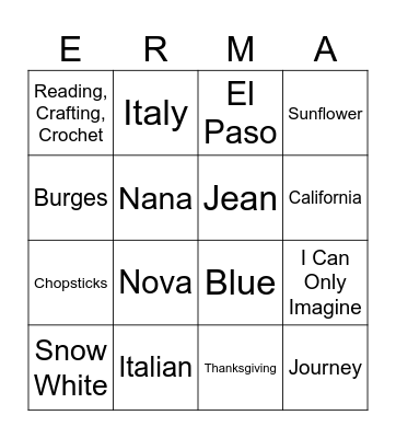 Erma Bingo Card