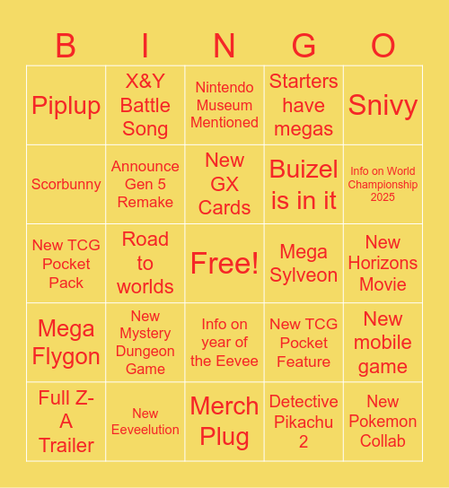 Pokemon Bingo Card
