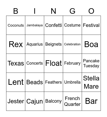 MARDI GRAS Bingo Card