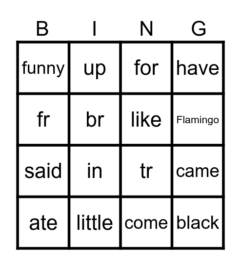 Sightwords Bingo Card