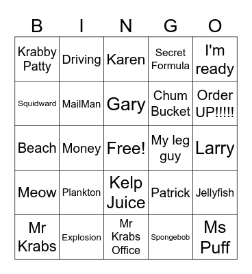 SpongeBob Bingo Card