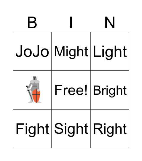 Ight Words Bingo Card
