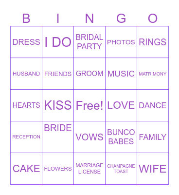 BRIDAL BINGO Card