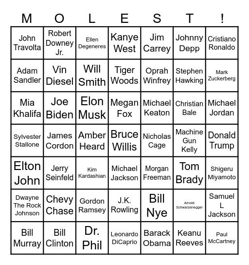 Jeffrey Epstein List Bingo Card