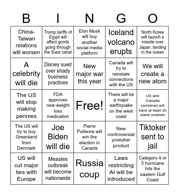 2025 Bingo Card Bingo Card