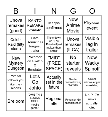 Pokemon Presents 2025 Bingo Card