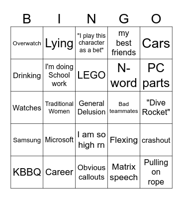 Noj Bingo Card