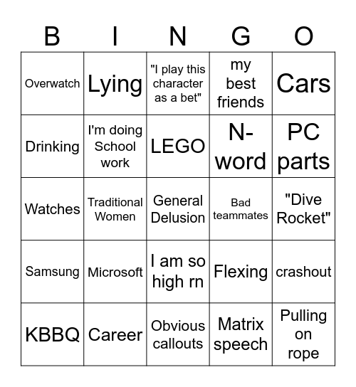 Noj Bingo Card