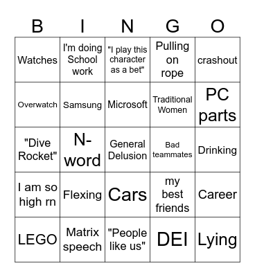 Noj Bingo Card