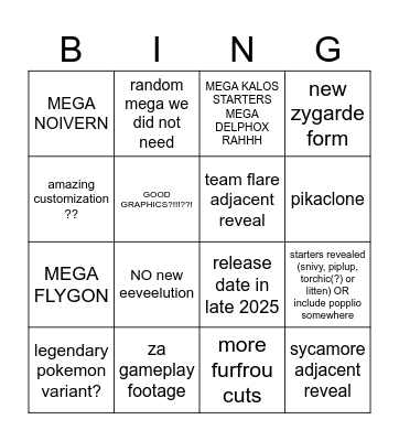 pokemon presents Bingo Card