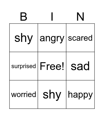 Feelings Bingo Card
