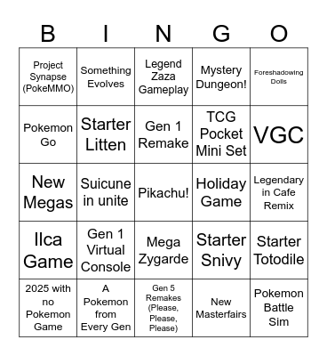 Pokemon Presents Bingo Card