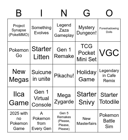Pokemon Presents Bingo Card