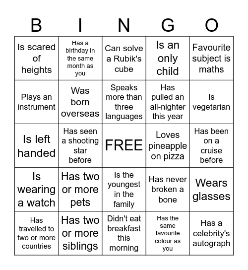 Untitled Bingo Card