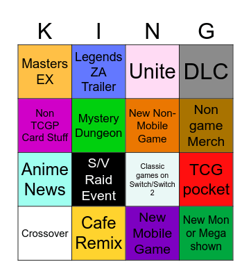 Pokemon Presents 2025 Bingo Card