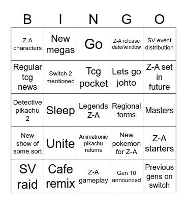 Pokemon presents February 2025 Bingo Card