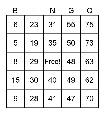 St. Patty's Day Bingo Card