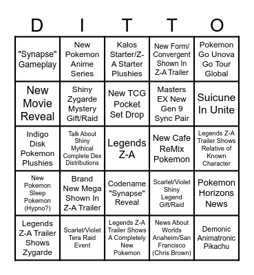 Pokemon Presents 2025 Bingo Card