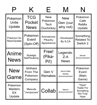 Pokemon Presents | Pokemon Day 2025 Bingo Card